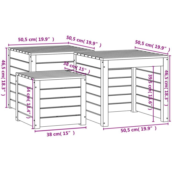 Trädgårdslådor 3 delar grå massiv furu vidaXL 50.5 x 50.5 x 46.5 cm – bild 10