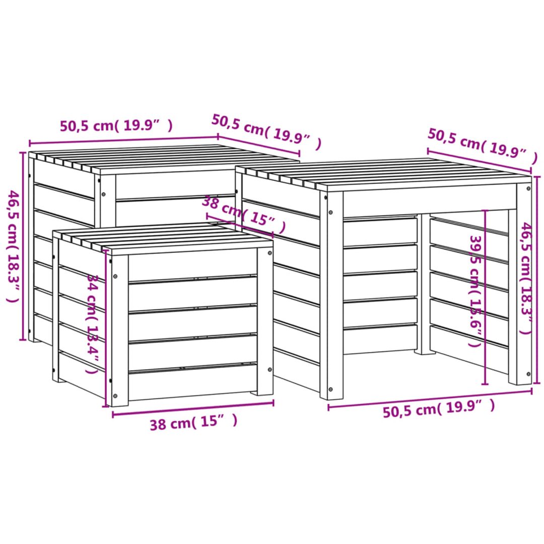 Trädgårdslådor 3 delar vit massiv furu vidaXL 50.5 x 50.5 x 46.5 cm – bild 10