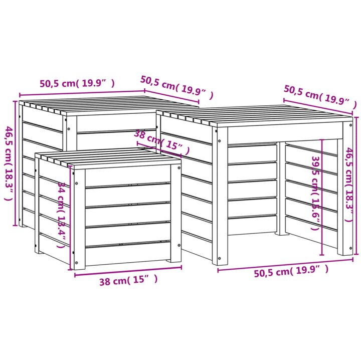 Trädgårdslådor 3 delar vit massiv furu vidaXL 50.5 x 50.5 x 46.5 cm – bild 10