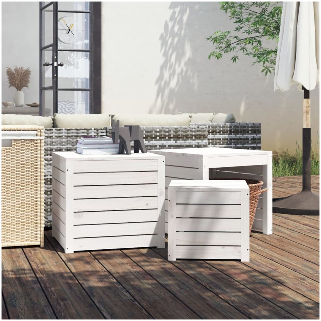 Trädgårdslådor 3 delar vit massiv furu vidaXL 50.5 x 50.5 x 46.5 cm