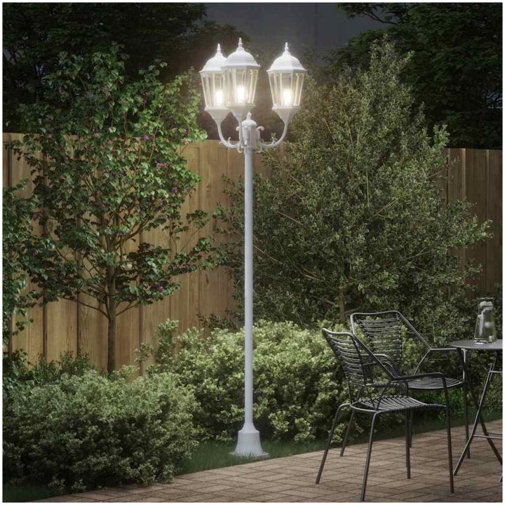 Trädgårdslampa 3-lampor E27 Vit 220 cm Aluminium vidaXL Large – bild 3
