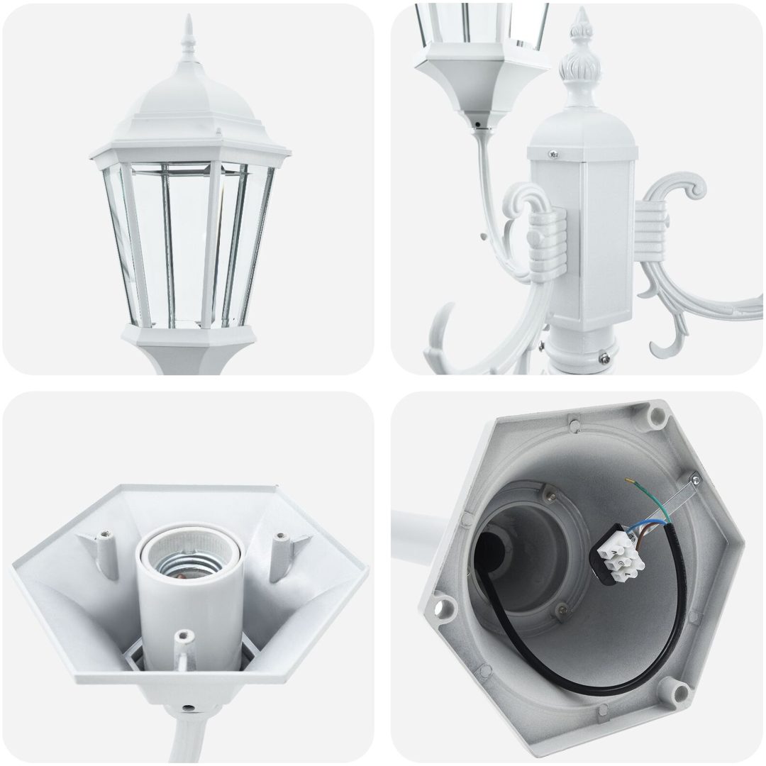 Trädgårdslampa 3-lampor E27 Vit 220 cm Aluminium vidaXL Large – bild 5