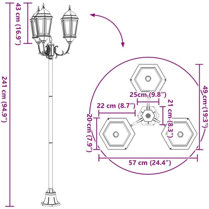 Trädgårdslampa 3-lampor E27 Vit 220 cm Aluminium vidaXL Large – bild 8