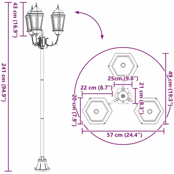 Trädgårdslampa 3-lampor E27 Vit 220 cm Aluminium vidaXL Large – bild 9