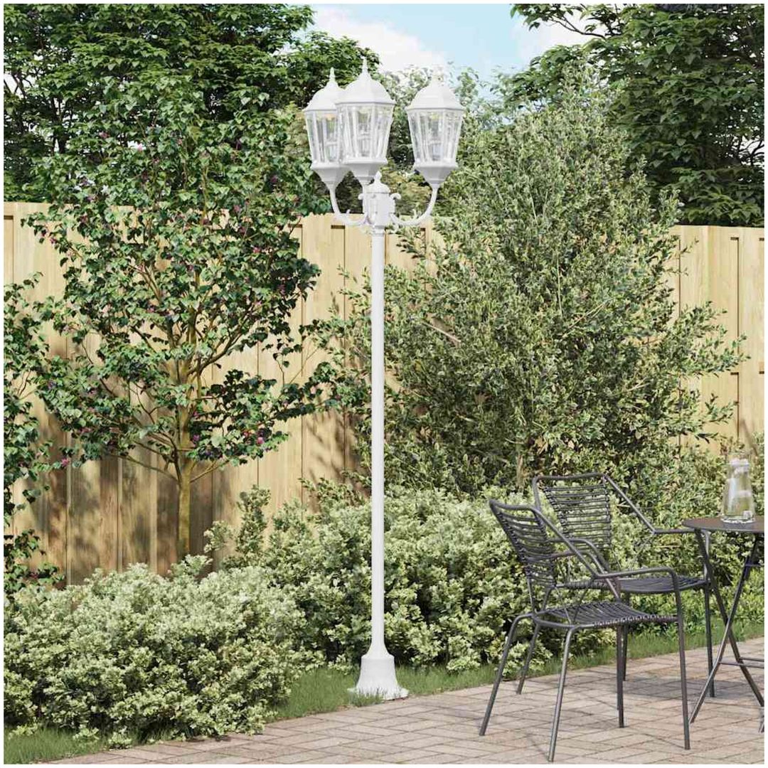 Trädgårdslampa 3-lampor E27 Vit 220 cm Aluminium vidaXL Large
