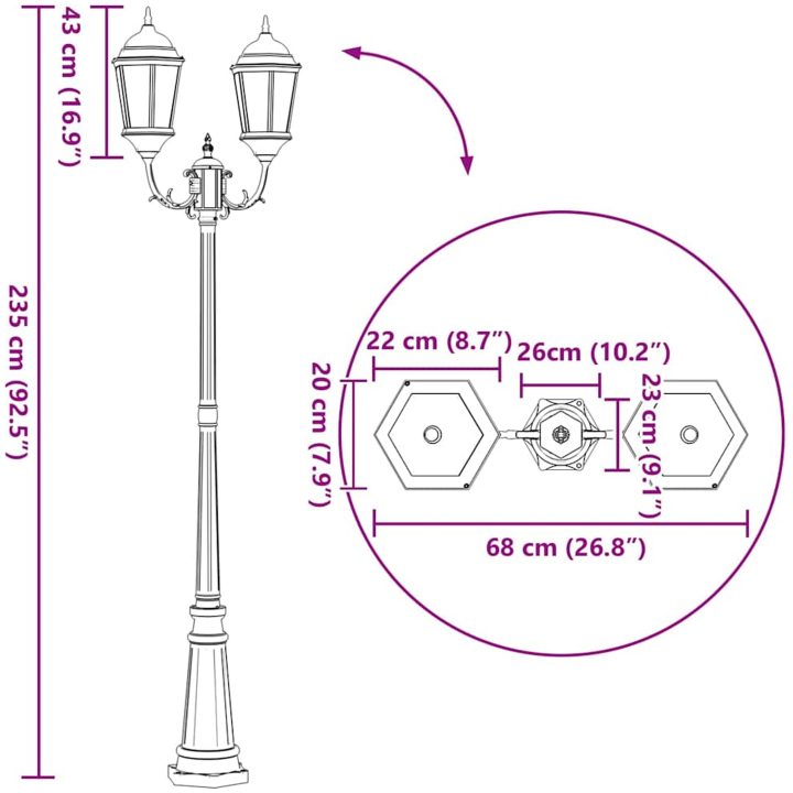 Trädgårdslampa Brons Aluminium Trädgårdslampa vidaXL 68 x 20 x 235 cm – bild 9