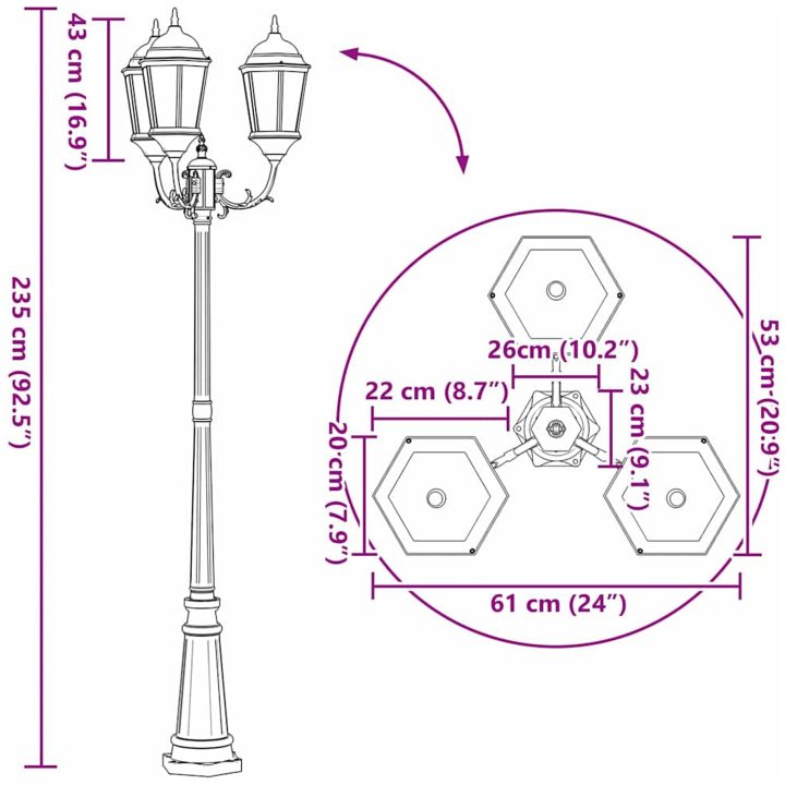 Trädgårdslampa Brons Metall Trädgårdslampa vidaXL 61 x 53 x 235 cm – bild 9