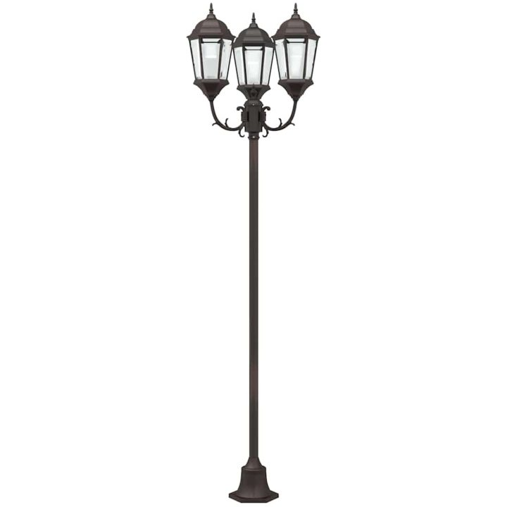 Trädgårdslampastolpe 3-lampa E27 Brons 220 cm Aluminium vidaXL Large – bild 4