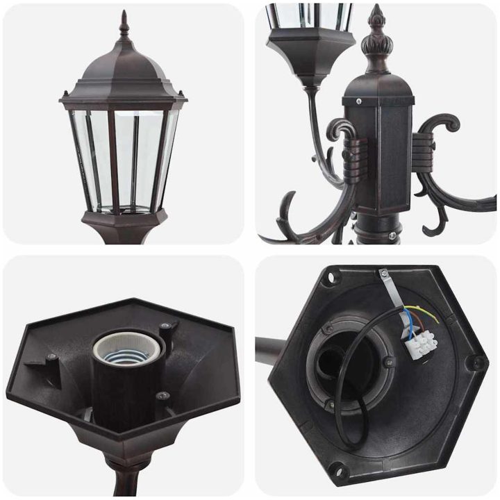 Trädgårdslampastolpe 3-lampa E27 Brons 220 cm Aluminium vidaXL Large – bild 6