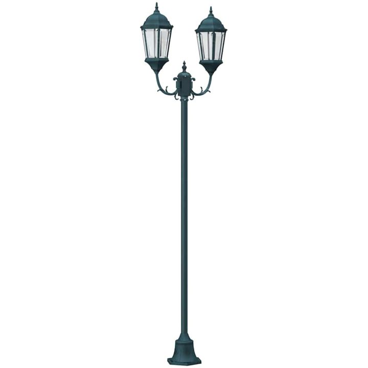 Trädgårdslyktstolpe 2-Lampa E27 Grön 220 cm Aluminium vidaXL Större – bild 2
