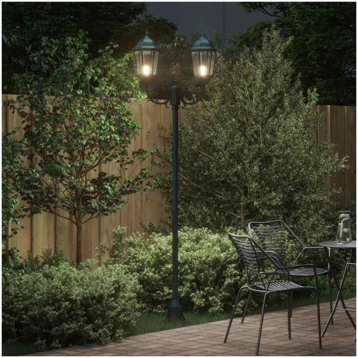 Trädgårdslyktstolpe 2-Lampa E27 Grön 220 cm Aluminium vidaXL Större – bild 3