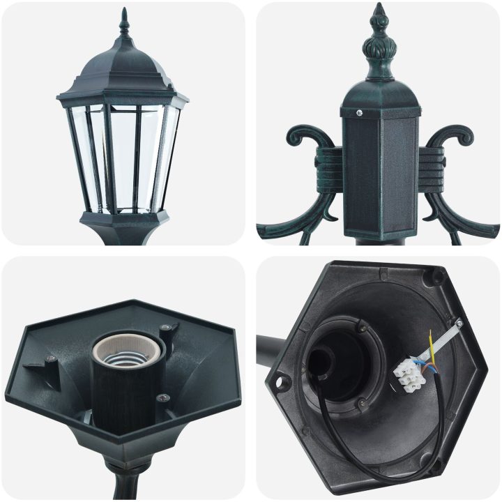 Trädgårdslyktstolpe 2-Lampa E27 Grön 220 cm Aluminium vidaXL Större – bild 5