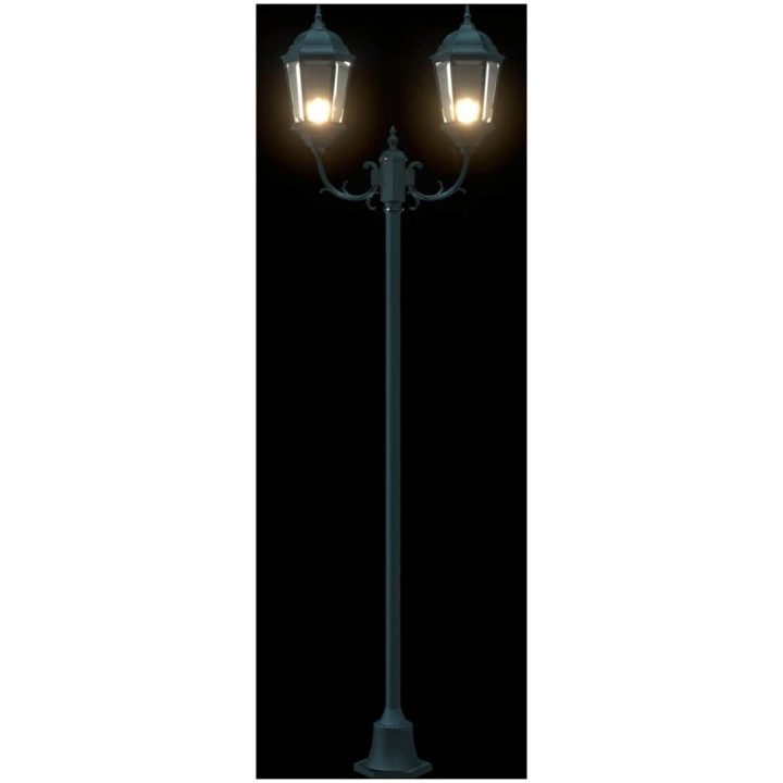 Trädgårdslyktstolpe 2-Lampa E27 Grön 220 cm Aluminium vidaXL Större – bild 7