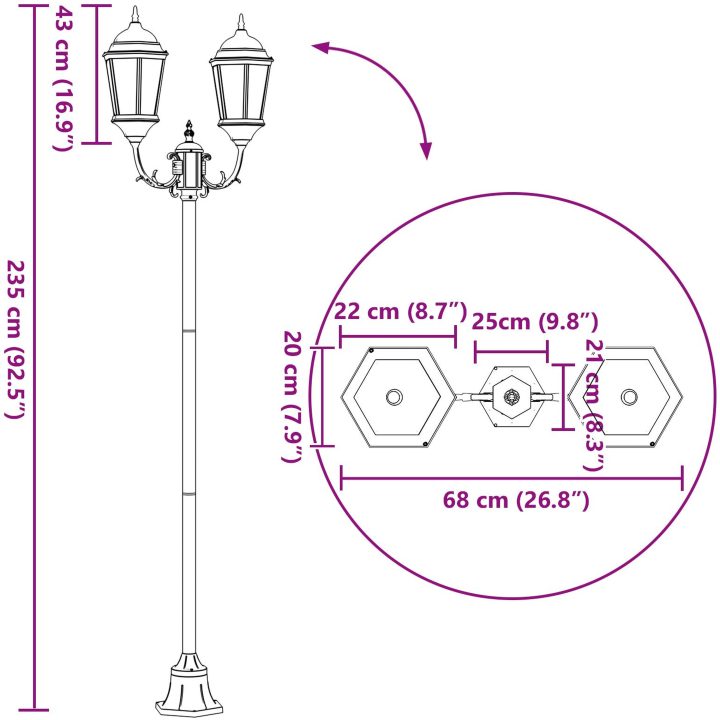 Trädgårdslyktstolpe 2-Lampa E27 Grön 220 cm Aluminium vidaXL Större – bild 8