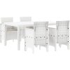 Trädgårdsmatbord 5 pcs Vit PE Rattan vidaXL 150 x 100 x 73 cm – miniatyr 2