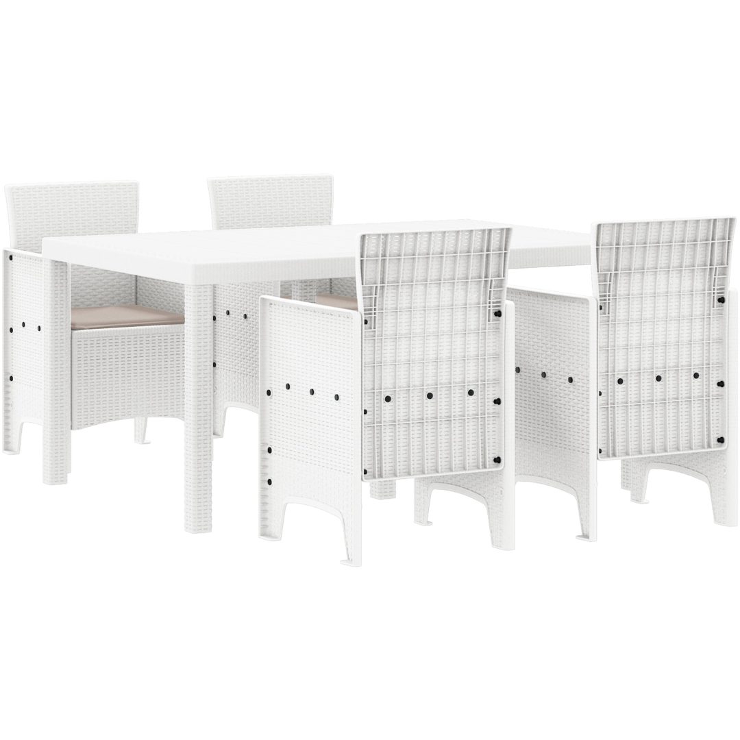 Trädgårdsmatbord 5 pcs Vit PE Rattan vidaXL 150 x 100 x 73 cm – bild 2