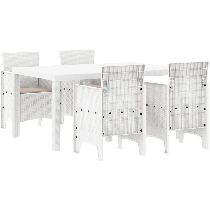 Trädgårdsmatbord 5 pcs Vit PE Rattan vidaXL 150 x 100 x 73 cm – bild 2