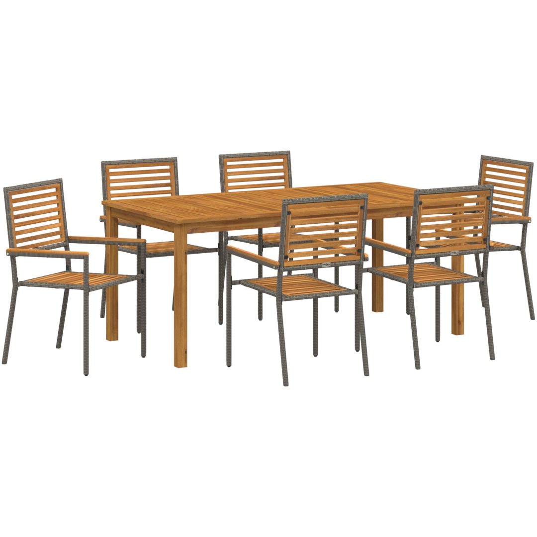 Trädgårdsmatbord 7 pcs Grå Trä & Metall vidaXL 180 x 90 x 75 cm – bild 2