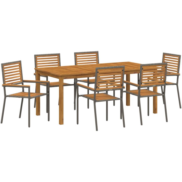 Trädgårdsmatbord 7 pcs Grå Trä & Metall vidaXL 180 x 90 x 75 cm – bild 2