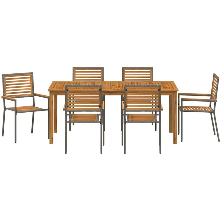 Trädgårdsmatbord 7 pcs Grå Trä & Metall vidaXL 180 x 90 x 75 cm – bild 7
