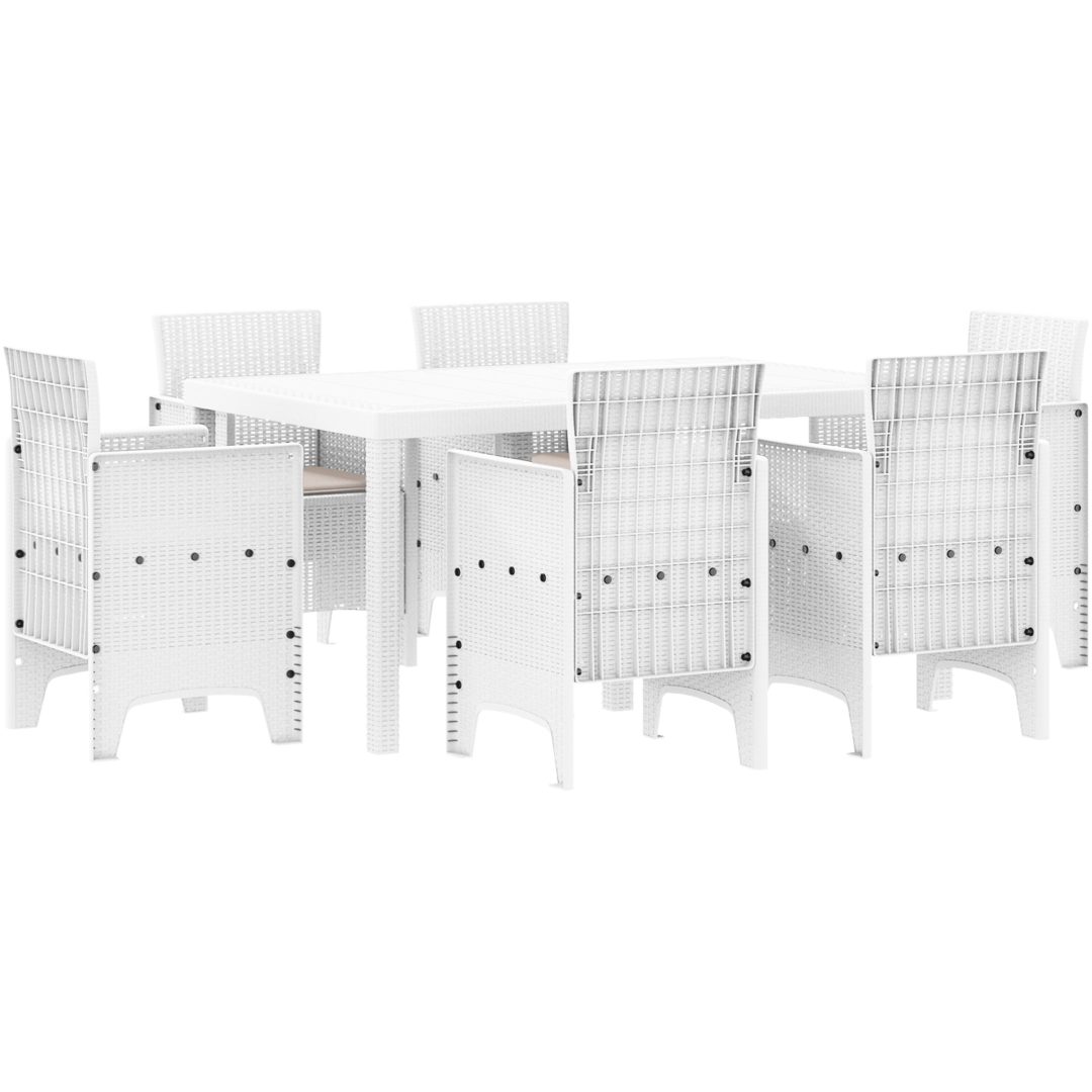 Trädgårdsmatbord 7 pcs Vit PE Rattan vidaXL 150 x 100 x 73 cm – bild 2