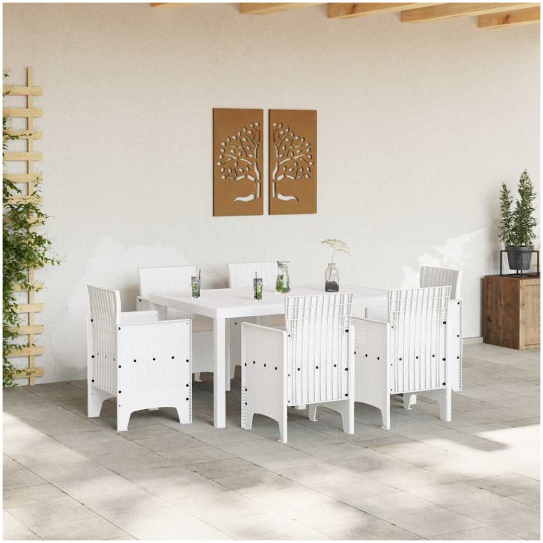 Trädgårdsmatbord 7 pcs Vit PE Rattan vidaXL 150 x 100 x 73 cm – bild 3