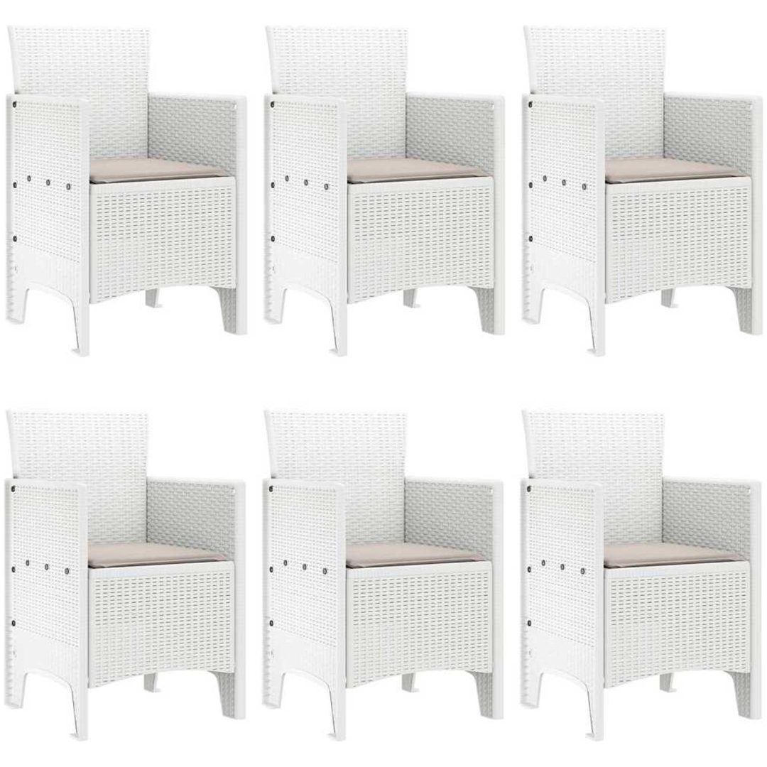 Trädgårdsmatbord 7 pcs Vit PE Rattan vidaXL 150 x 100 x 73 cm – bild 4