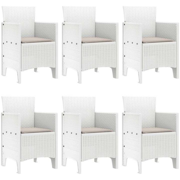 Trädgårdsmatbord 7 pcs Vit PE Rattan vidaXL 150 x 100 x 73 cm – bild 4