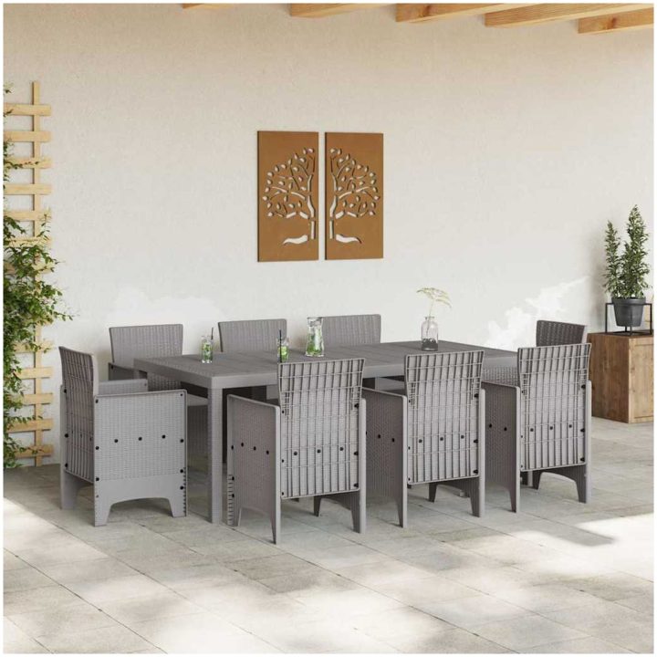 Trädgårdsmatbord 9 pcs Ljusgrå Plast vidaXL 200 x 100 x 73 cm – bild 3