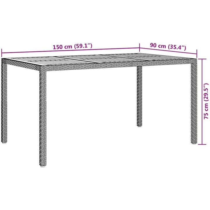 Trädgårdsmatbord Grå Konstrotting vidaXL 150 x 90 x 75 cm – bild 7