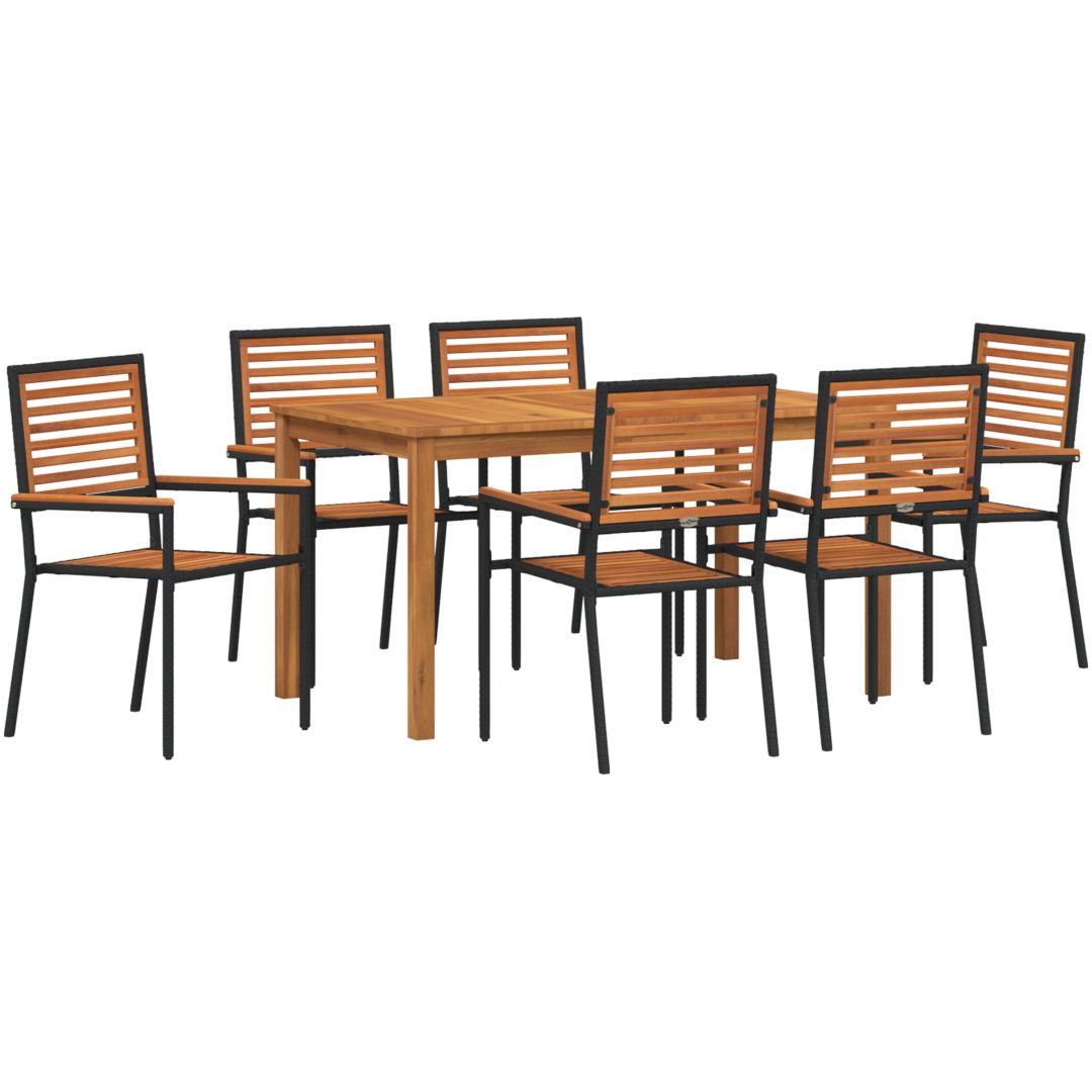 Trädgårdsmatbord Set 7 pcs Svart Metall, trä vidaXL 140 x 80 x 74 cm – bild 2
