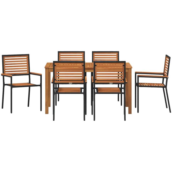 Trädgårdsmatbord Set 7 pcs Svart Metall, trä vidaXL 140 x 80 x 74 cm – bild 7