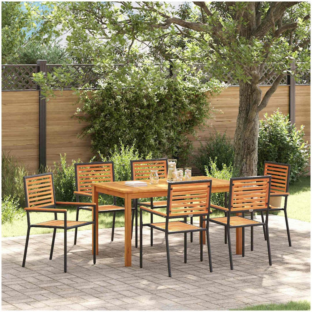 Trädgårdsmatbord Set 7 pcs Svart Metall, trä vidaXL 140 x 80 x 74 cm