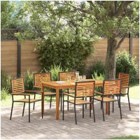 Trädgårdsmatbord Set 7 pcs Svart Metall, trä vidaXL