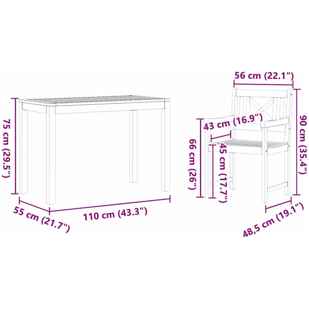 Trädgårdsmatbordset 3 pcs Ljust trä Massivt trä vidaXL Standard – bild 10