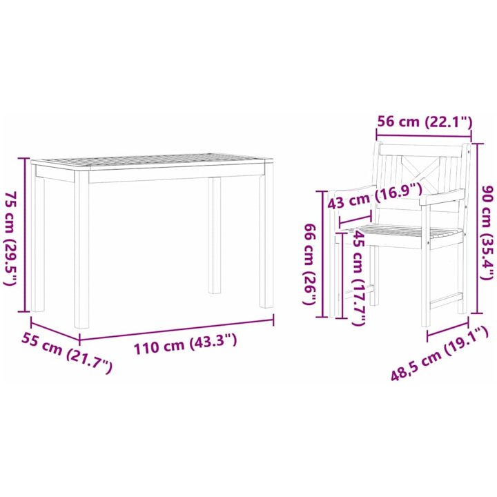 Trädgårdsmatbordset 3 pcs Ljust trä Massivt trä vidaXL Standard – bild 10