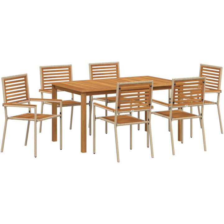 Trädgårdsmatgrupp 7 pcs Beige Plast, Trä vidaXL 150 x 90 x 74 cm – bild 2