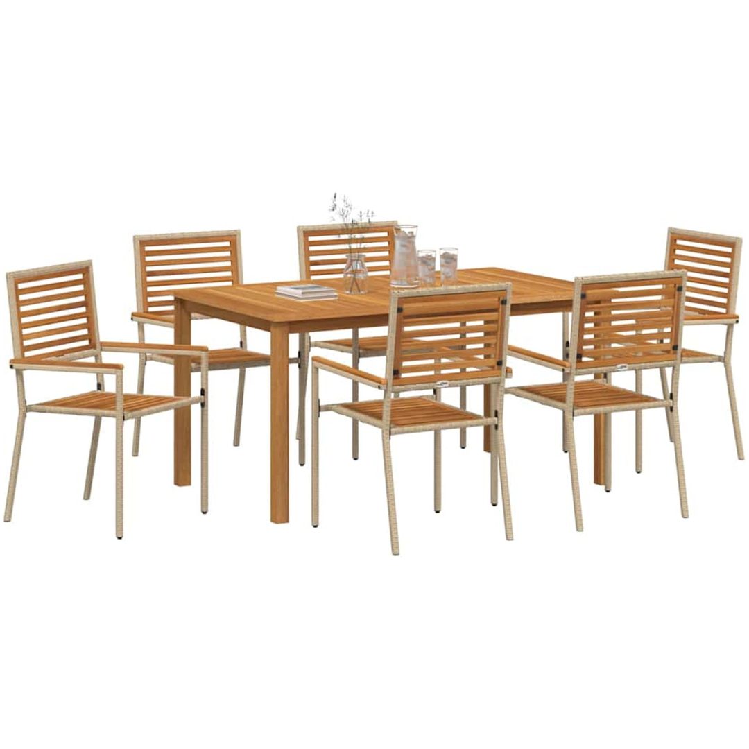 Trädgårdsmatgrupp 7 pcs Beige Plast, Trä vidaXL 150 x 90 x 74 cm – bild 3
