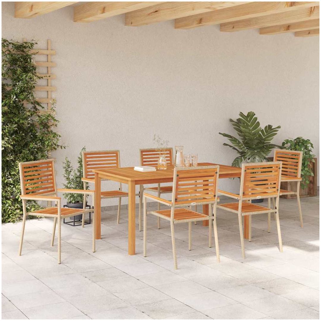 Trädgårdsmatgrupp 7 pcs Beige Plast, Trä vidaXL 150 x 90 x 74 cm – bild 4