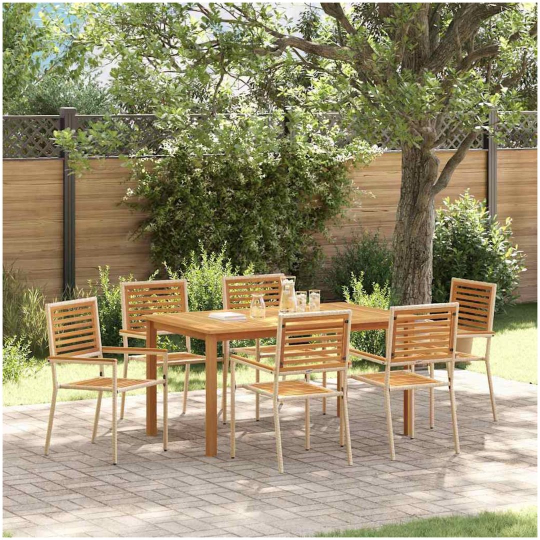 Trädgårdsmatgrupp 7 pcs Beige Plast, Trä vidaXL 150 x 90 x 74 cm