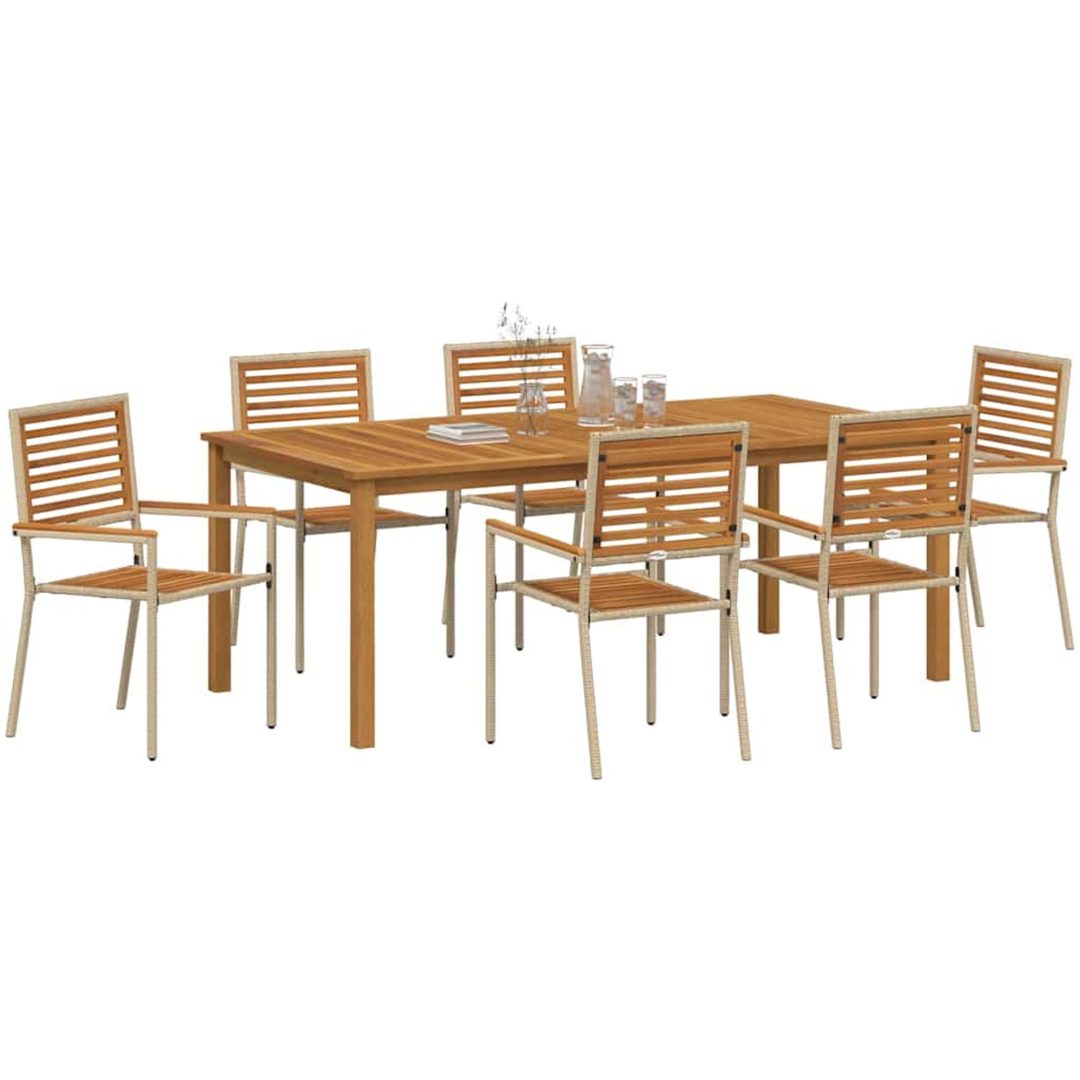 Trädgårdsmatgrupp 7 pcs Beige Trä, metall vidaXL 200 x 100 x 74 cm – bild 3