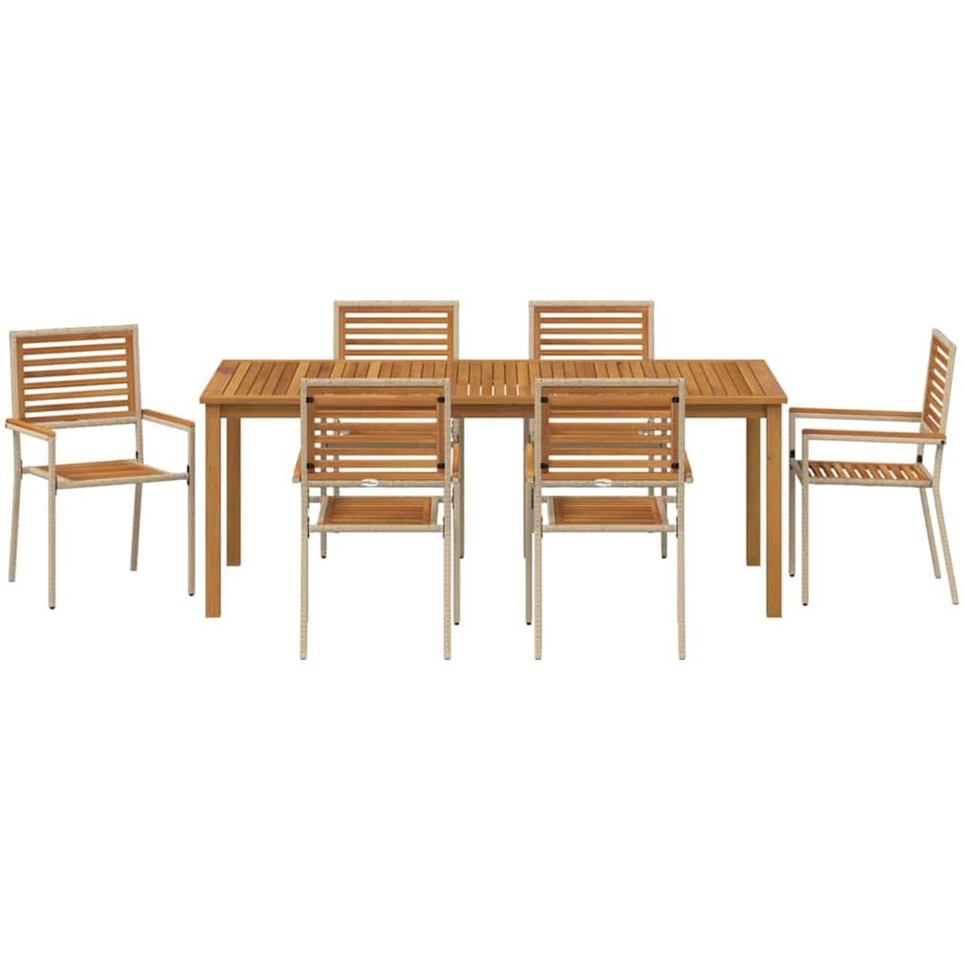 Trädgårdsmatgrupp 7 pcs Beige Trä, metall vidaXL 200 x 100 x 74 cm – bild 7