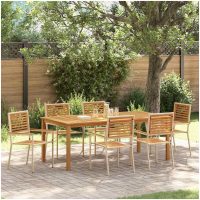 Trädgårdsmatgrupp 7 pcs Beige Trä, metall vidaXL