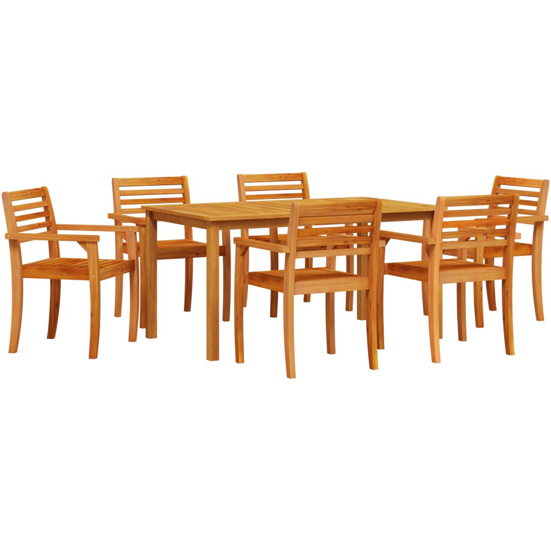 Trädgårdsmatgrupp 7 pcs Brun Massivt akaciaträ vidaXL 150 x 90 x 74 cm – bild 2