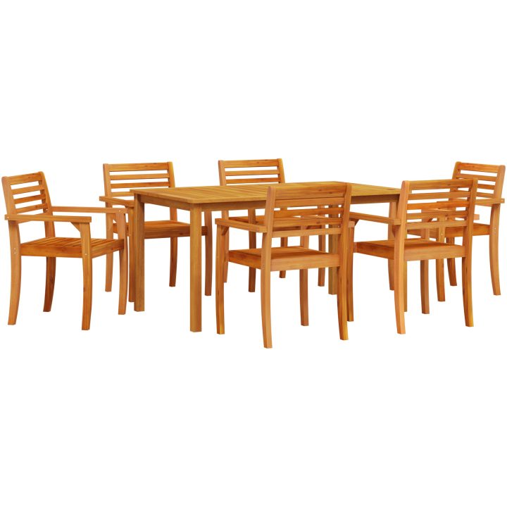 Trädgårdsmatgrupp 7 pcs Brun Massivt akaciaträ vidaXL 150 x 90 x 74 cm – bild 2