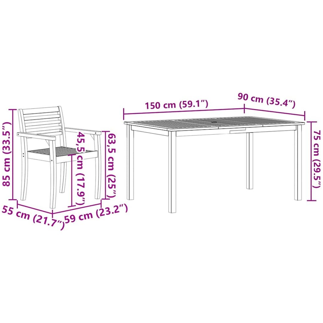 Trädgårdsmatgrupp 7 pcs Brun Massivt akaciaträ vidaXL 150 x 90 x 74 cm – bild 11