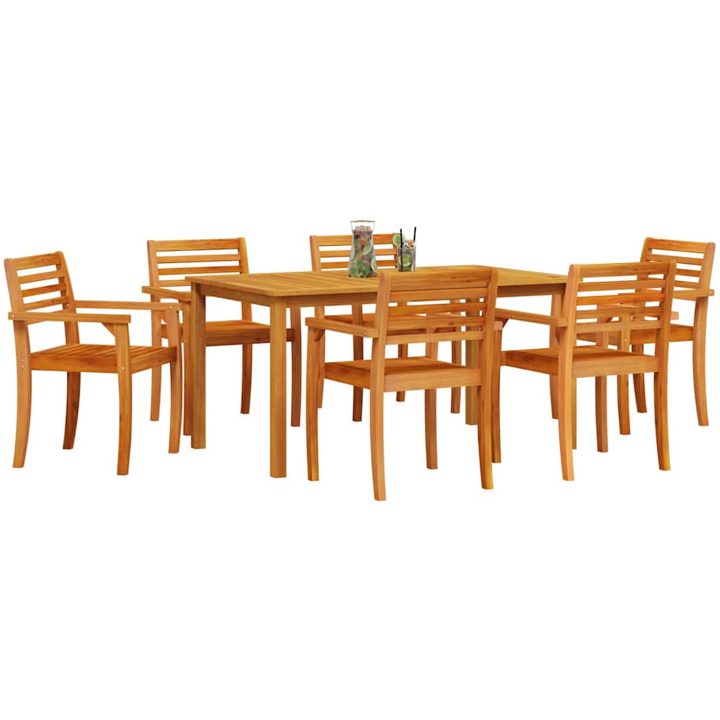 Trädgårdsmatgrupp 7 pcs Brun Massivt akaciaträ vidaXL 150 x 90 x 74 cm – bild 3