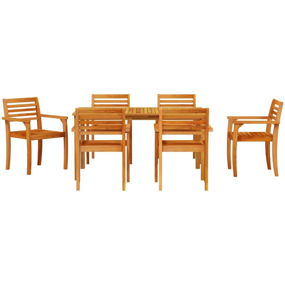 Trädgårdsmatgrupp 7 pcs Brun Massivt akaciaträ vidaXL 150 x 90 x 74 cm – bild 7