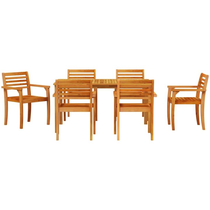 Trädgårdsmatgrupp 7 pcs Brun Massivt akaciaträ vidaXL 150 x 90 x 74 cm – bild 7