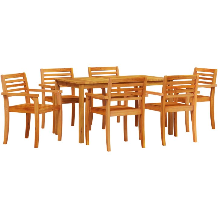 Trädgårdsmatgrupp 7 pcs Brun Solid akaciaträ vidaXL 140 x 80 x 74 cm – bild 2